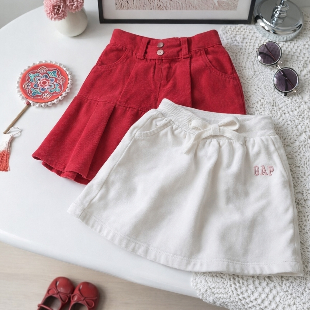 Toddler Skirt Set (2 pcs) – GAP Cream Classic & Red Corduroy